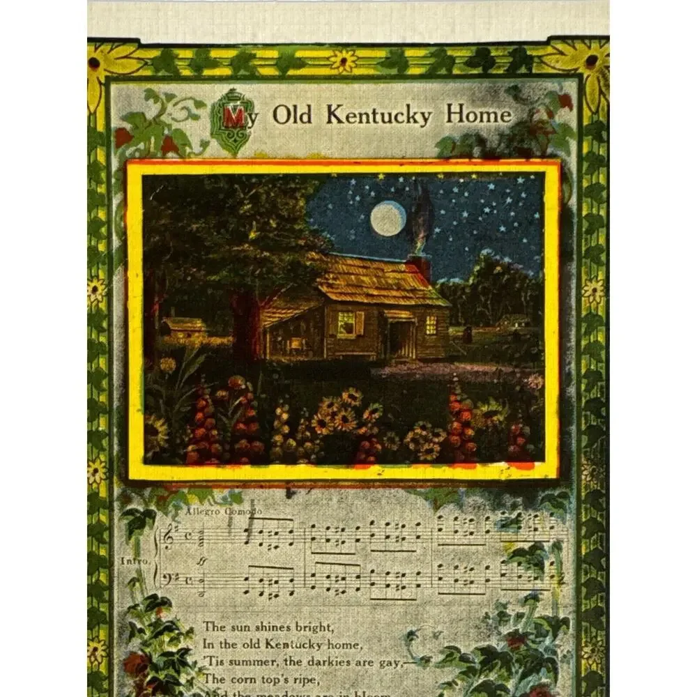 Vintage Litho Postcard Old Kentucky Home Music Lyrics Posted 1950 EC Kropp Co
